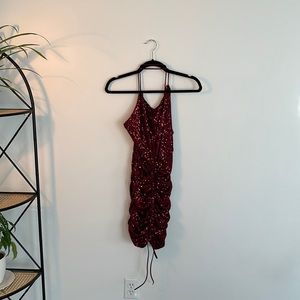 Fashion Nova Misbehaving Sequin Mini Dress in Wine